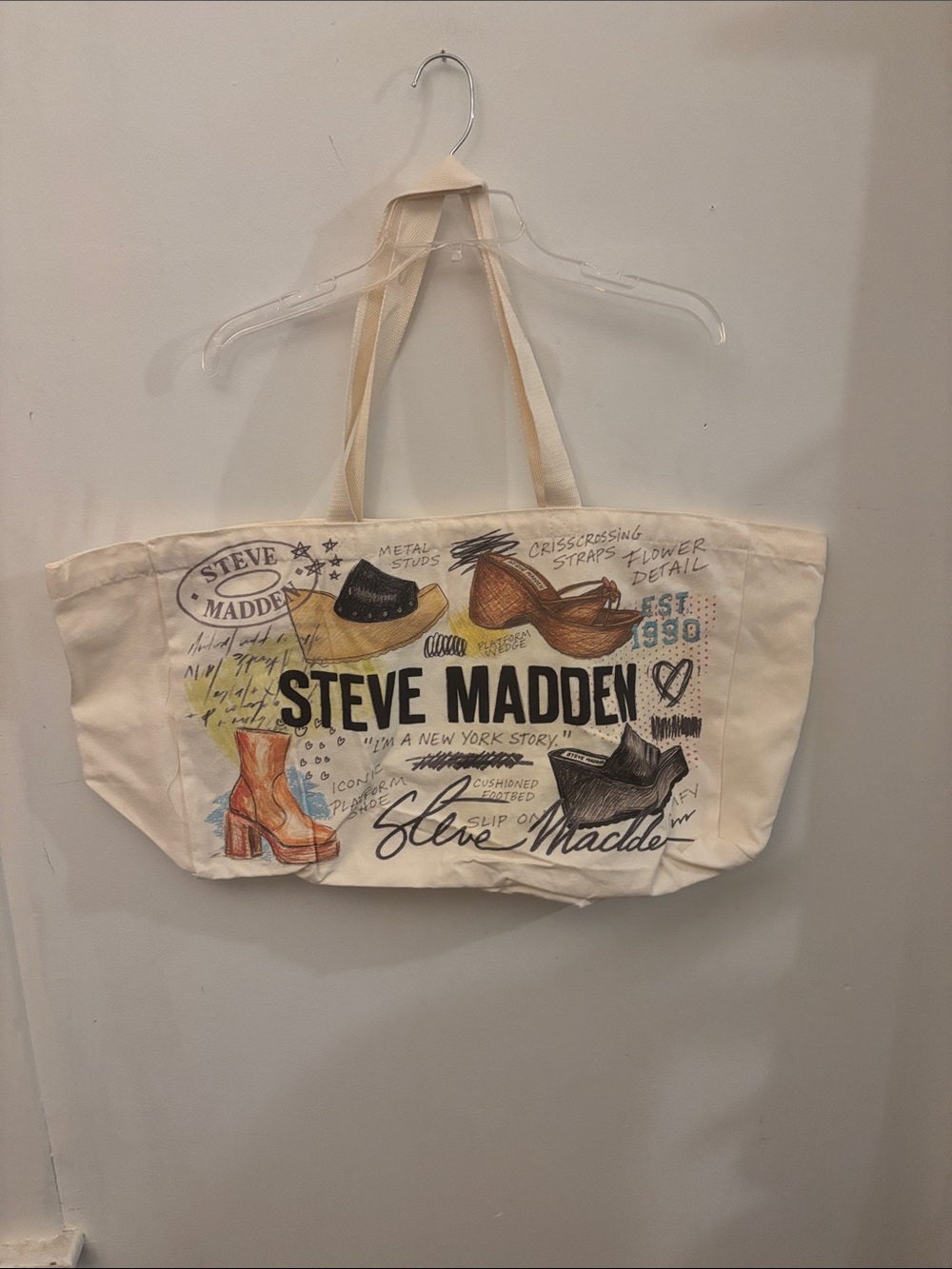 Steve Madden I'm a New York Story Graphic Canvas Tote Bag Shoes Sketch Y2K